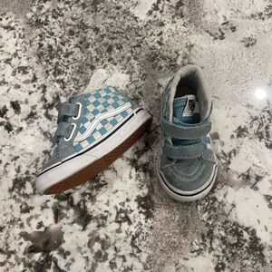 🩵 Vans Sk8-Hi Toddler Sneakers – Blue & White Checkerboard – Velcro Straps 🩵